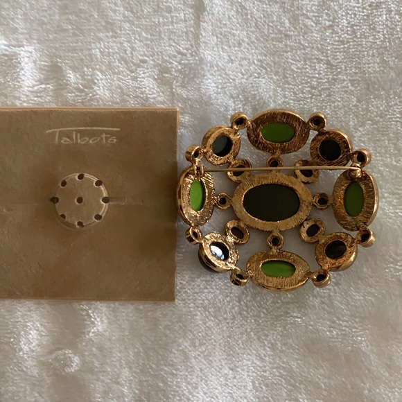 TALBOTS MULTI GREEN COLOR, GOLD TONE BROOCH - Picture 5 of 8